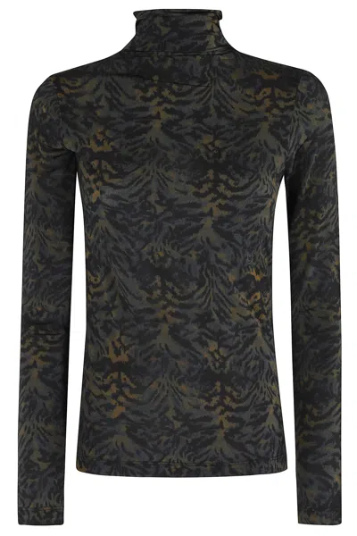 Ulla Johnson Aurelia Printed Stretch-jersey Turtleneck Top In Black