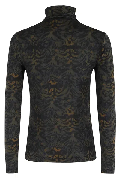 Ulla Johnson Aurelia Printed Stretch-jersey Turtleneck Top In Black