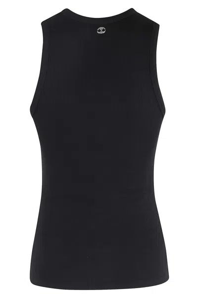 Rabanne Fitted Ribbed Tank Top With Metallic Logo Detail In Black