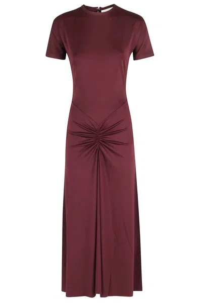 Victoria Beckham Gathered Waist T-shirt Midi Dress In Burgundy