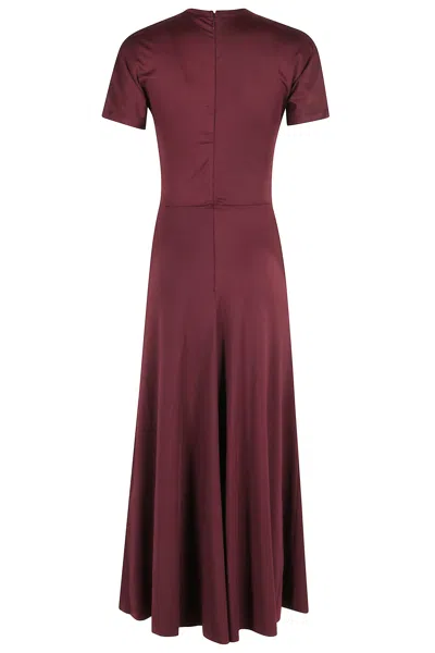 Victoria Beckham Gathered Waist T-shirt Midi Dress In Burgundy