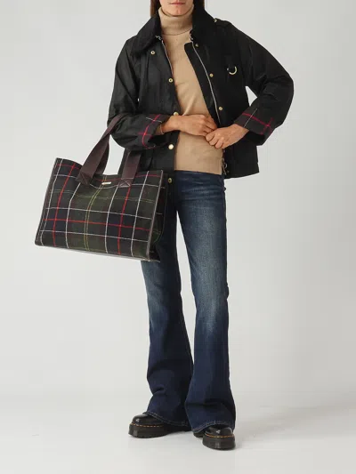 Barbour Turnberry Tartan In Misto Lana E Finiture In Ecopelle Tote In Black