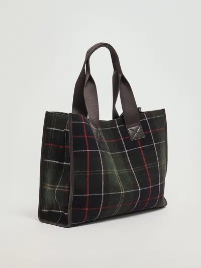 Barbour Turnberry Tartan In Misto Lana E Finiture In Ecopelle Tote In Black