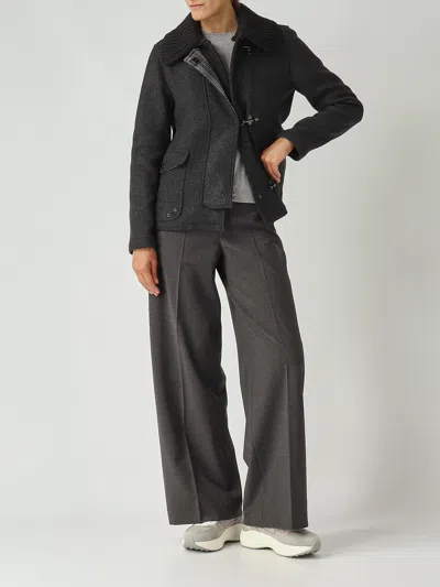 Fay Three-hook Wool Jacket With Removable Ribbed Collar And Iconic Closure In Gray