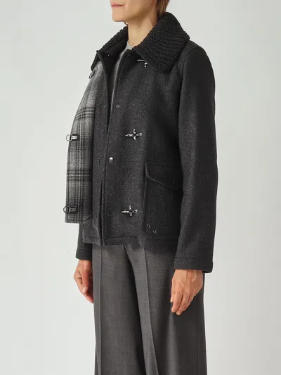 Fay Three-hook Wool Jacket With Removable Ribbed Collar And Iconic Closure In Gray
