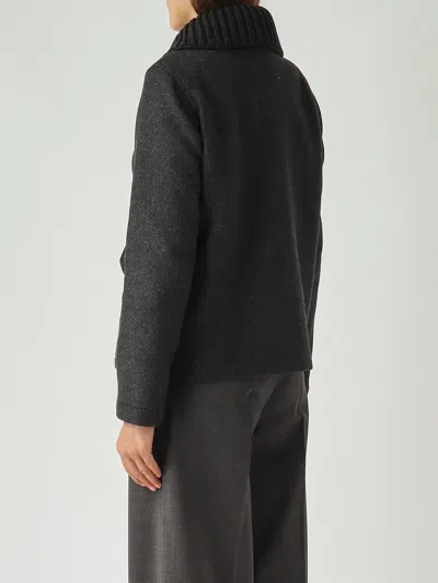 Fay Three-hook Wool Jacket With Removable Ribbed Collar And Iconic Closure In Gray