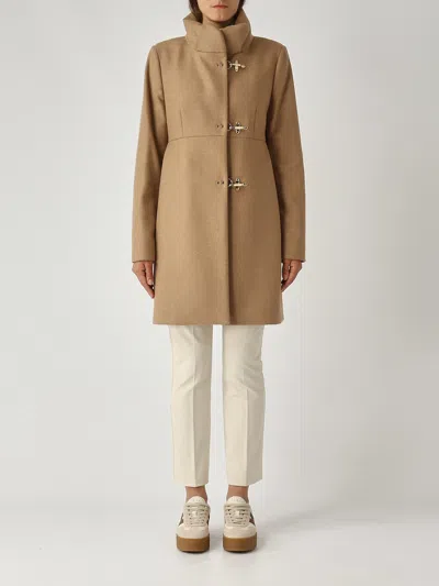 Fay Camel Melange Coat With High Collar In Brown