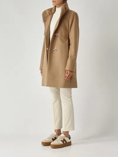 Fay Camel Melange Coat With High Collar In Brown