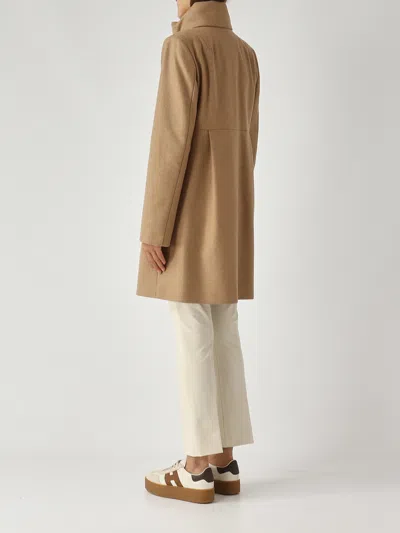 Fay Camel Melange Coat With High Collar In Brown