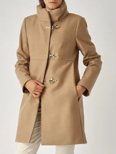 Fay Camel Melange Coat With High Collar In Brown