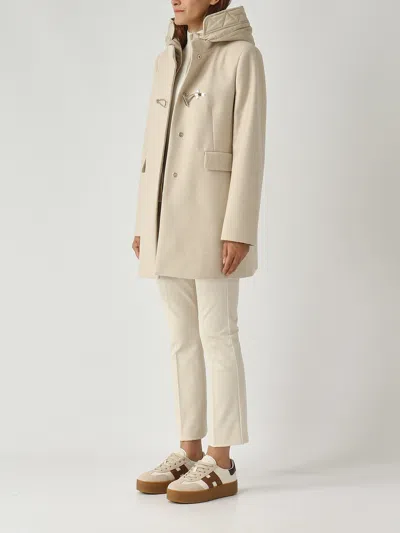 Fay Double-breasted Toggle Front Coat In Melange Wool Blend In White