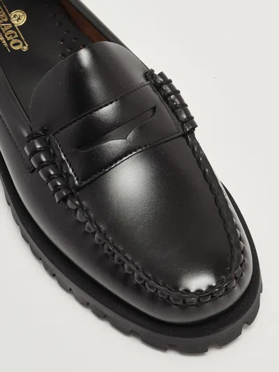 Sebago Dan Lug Woman. Mocassino 4 Stagioni Slip-on Con Beefroll. Realizzato In Pelle Pieno Fiore Spazzolata In Black