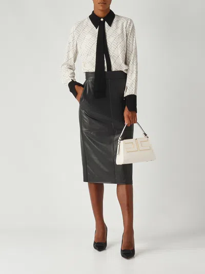 Elisabetta Franchi Georgette Shirt With Two-tone Logo Print In Neutral