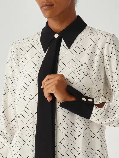 Elisabetta Franchi Georgette Shirt With Two-tone Logo Print In Neutral