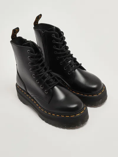 Dr. Martens Smooth Leather Platform Boots With Side Zip Closure In Black