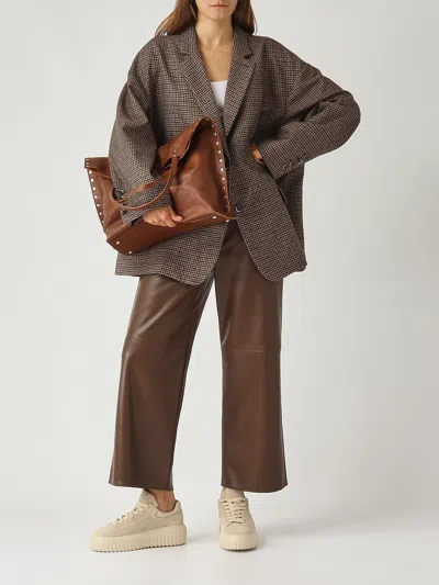 Zanellato Studded Leather Shoulder Bag With Dual Handles In Brown