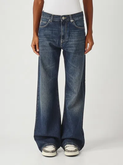 Pinko Wanda Wide Leg Jeans In Medium Dark Vintage Wash In Blue