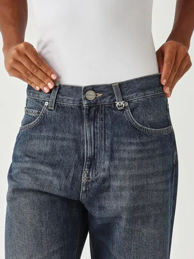 Pinko Wanda Wide Leg Jeans In Medium Dark Vintage Wash In Blue