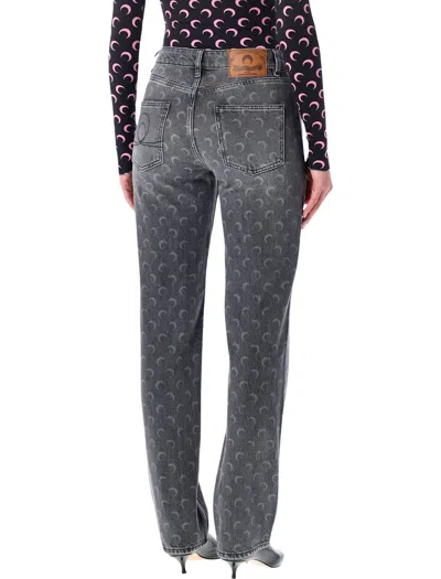 Marine Serre Moon Laser Grey Wash Denim Straight Jeans In Gray