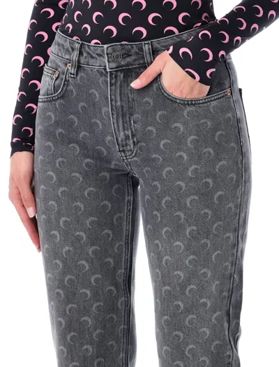 Marine Serre Moon Laser Grey Wash Denim Straight Jeans In Gray