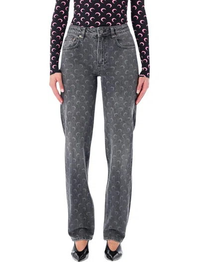 Marine Serre Moon Laser Grey Wash Denim Straight Jeans In Gray