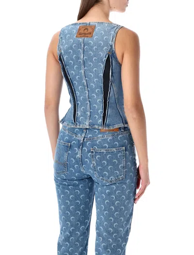 Marine Serre Moon Denim Bustier Top In Blue