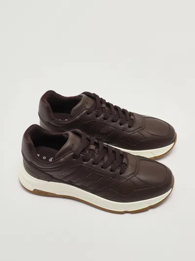 Hogan Hyperlight Leather Trainers In Brown