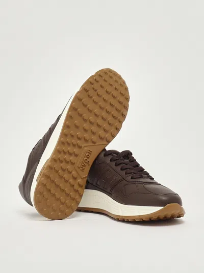 Hogan Hyperlight Leather Trainers In Brown