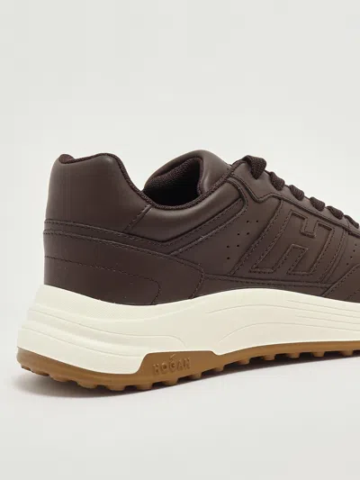Hogan Hyperlight Leather Trainers In Brown