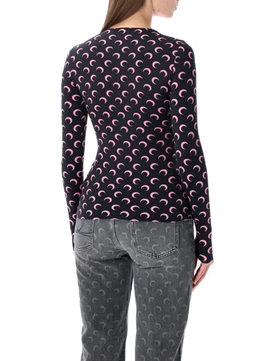 Marine Serre Moon Printed Jersey Long Sleeve Crewneck Top In Black