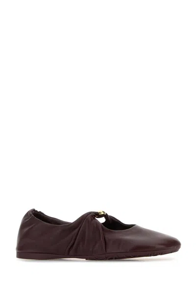 Loewe Burgundy Nappa Leather Pebble Ballerinas In Burgundy