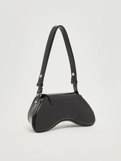 Diesel Curved Black Play Clutch With Glossy Finish And Magnetic Closure