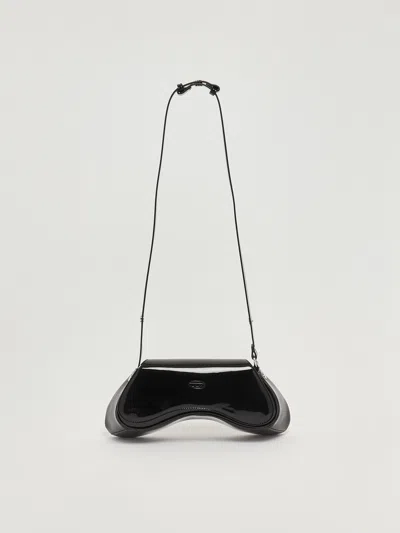 Diesel Curved Black Play Clutch With Glossy Finish And Magnetic Closure