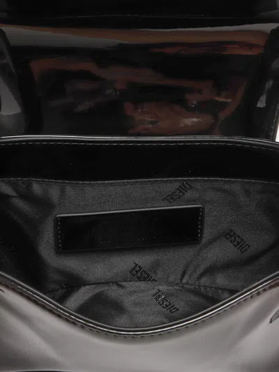 Diesel Curved Black Play Clutch With Glossy Finish And Magnetic Closure