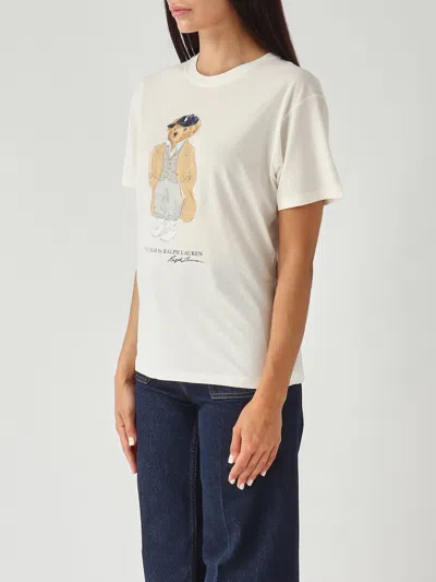 Polo Ralph Lauren Polo Bear White Cotton Jersey T-shirt In White