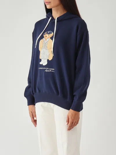 Polo Ralph Lauren Brushed Cotton Blend Sweatshirt With Iconic Polo Bear In Blue