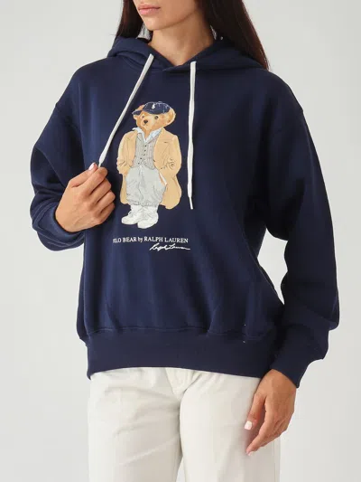 Polo Ralph Lauren Brushed Cotton Blend Sweatshirt With Iconic Polo Bear In Blue