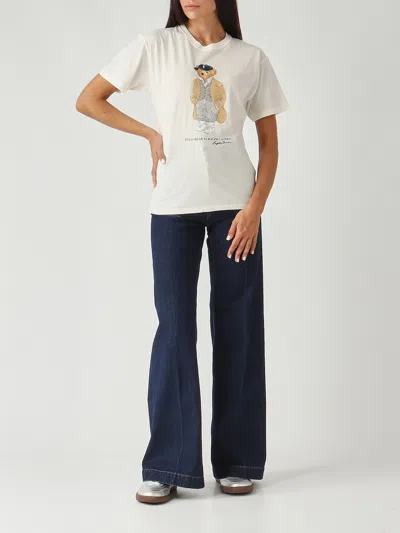 Polo Ralph Lauren Polo Bear White Cotton Jersey T-shirt In White