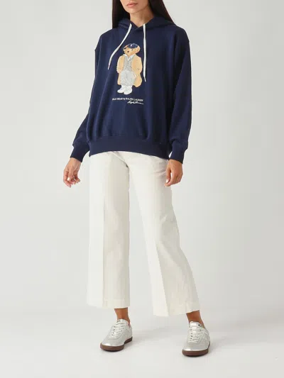 Polo Ralph Lauren Brushed Cotton Blend Sweatshirt With Iconic Polo Bear In Blue
