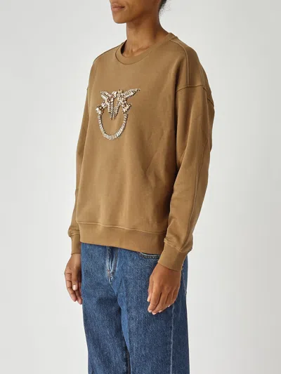 Pinko Nelly Maglia Felpa Ricamo Hoodie In Brown