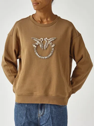 Pinko Nelly Maglia Felpa Ricamo Hoodie In Brown