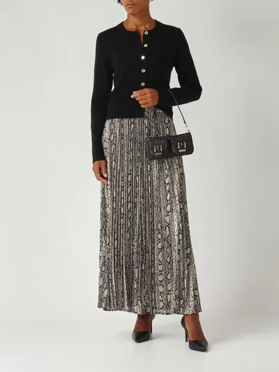 Michael Kors Stretch Wool Blend Cardigan With Crew Neck In Black