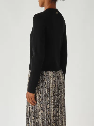 Michael Kors Stretch Wool Blend Cardigan With Crew Neck In Black