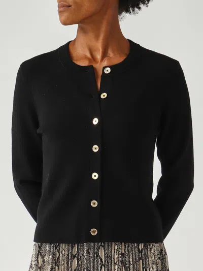 Michael Kors Stretch Wool Blend Cardigan With Crew Neck In Black