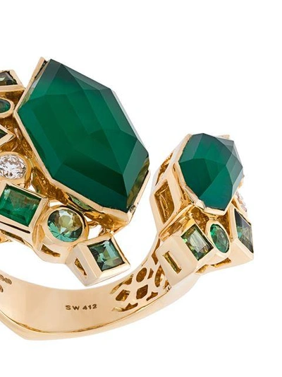 Shop Stephen Webster 18kt Yellow Gold Crystal Haze Emerald And Diamond Ring In Green