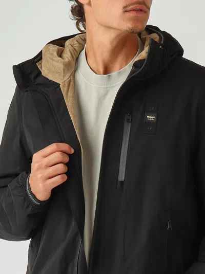Blauer Giubbotto Devon Termonastrato Impermeabile Con Cappuccio E Pelliccia Ecologica Interno Jacket In Black