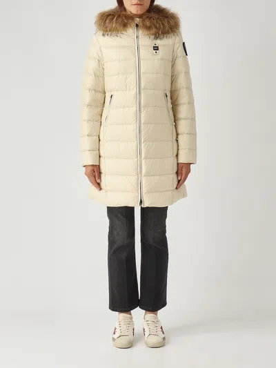 Blauer Quilted Down Jacket With Integrated Hood And Two-way Zipper In Neutral