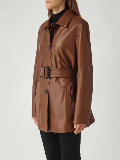 Max Mara Tolmin Leather Jacket In Brown