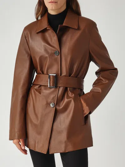Max Mara Tolmin Leather Jacket In Brown
