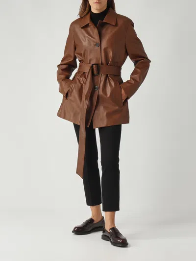 Max Mara Tolmin Leather Jacket In Brown